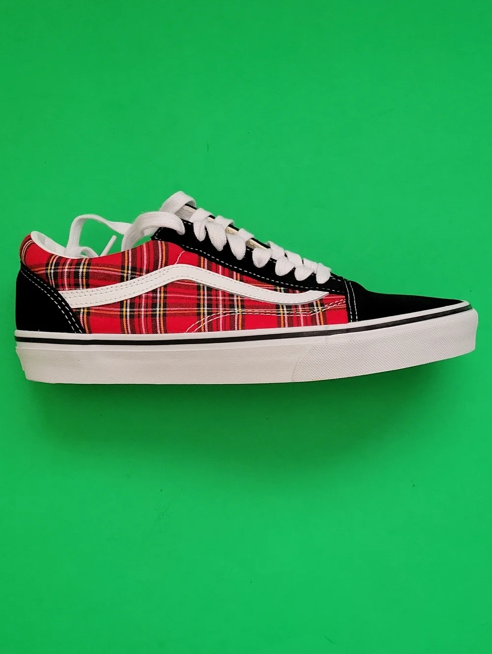 Vans Old Skool Red Plaid with Black Suede Accents